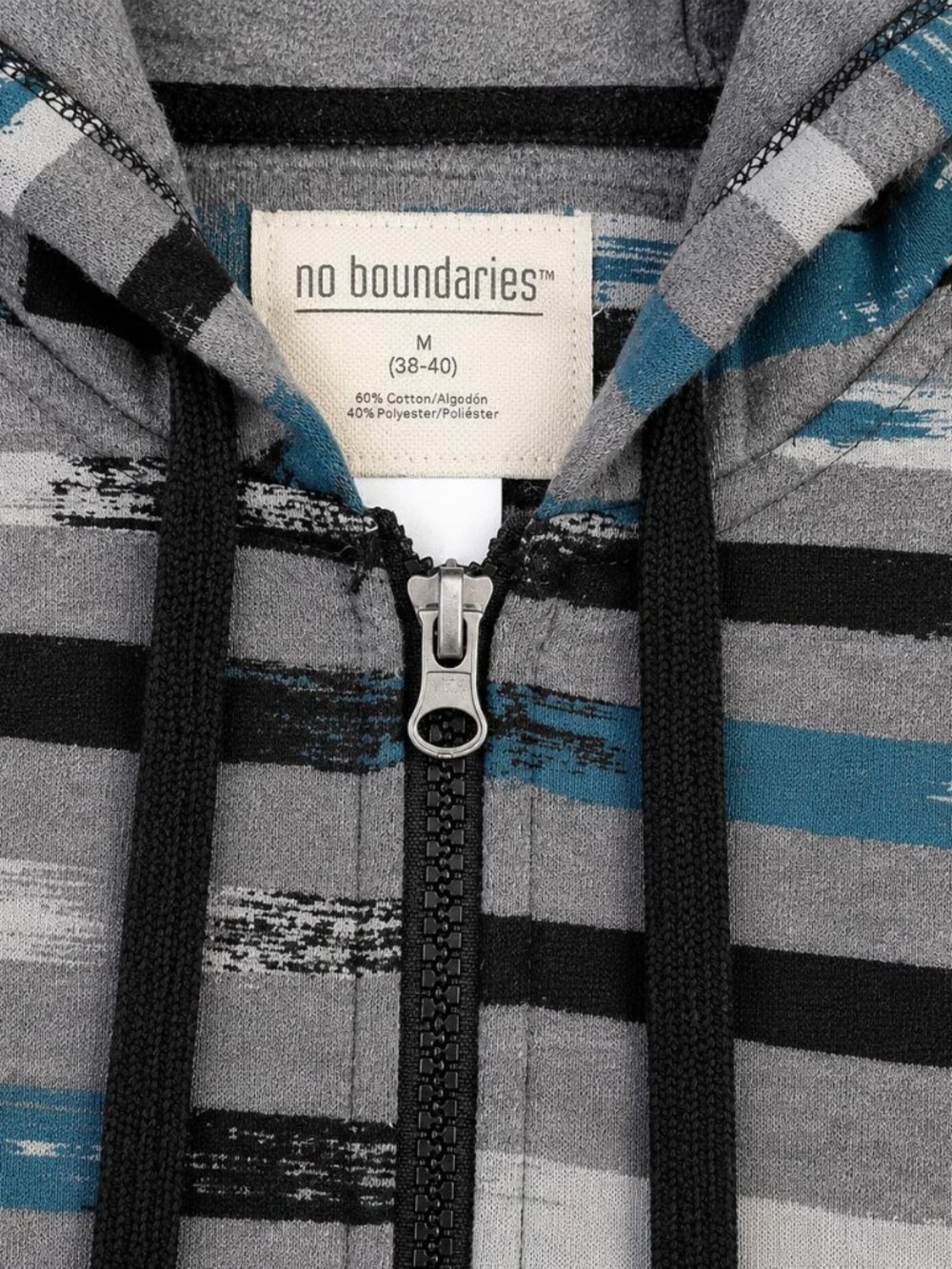 Men's Hoodie MEDIUM Full Zip Gray Teal Stripe with pockets No Boundaries - Picture 7 of 14